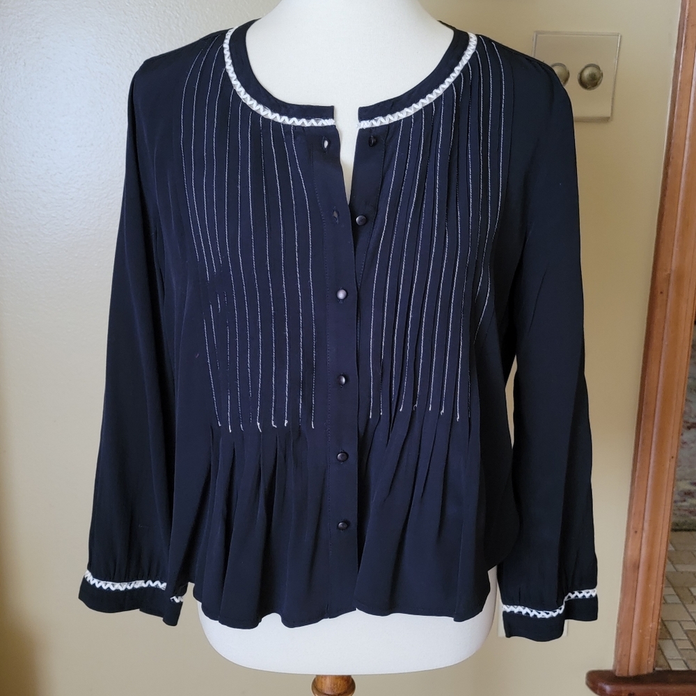 VELVET BY GRAHAM & SPENCER PINTUCK BLACK  BLOUSE
